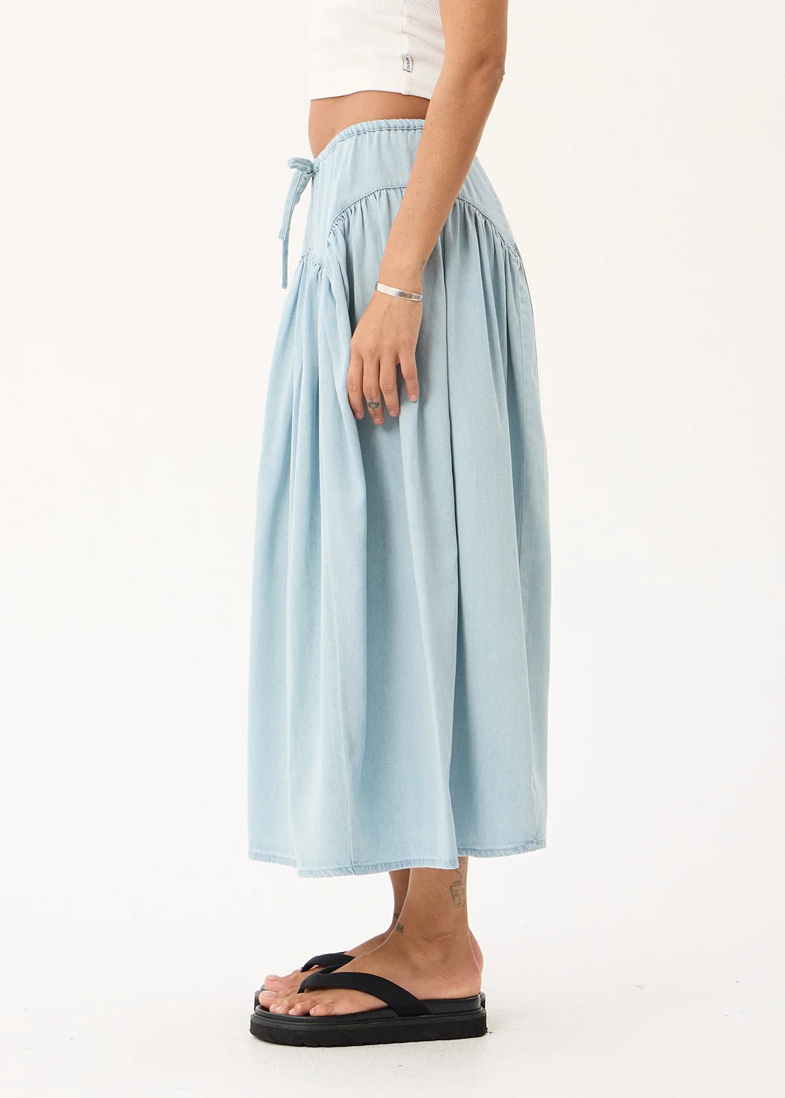 Palmer - Chambray Midi Skirt - Light Blue
