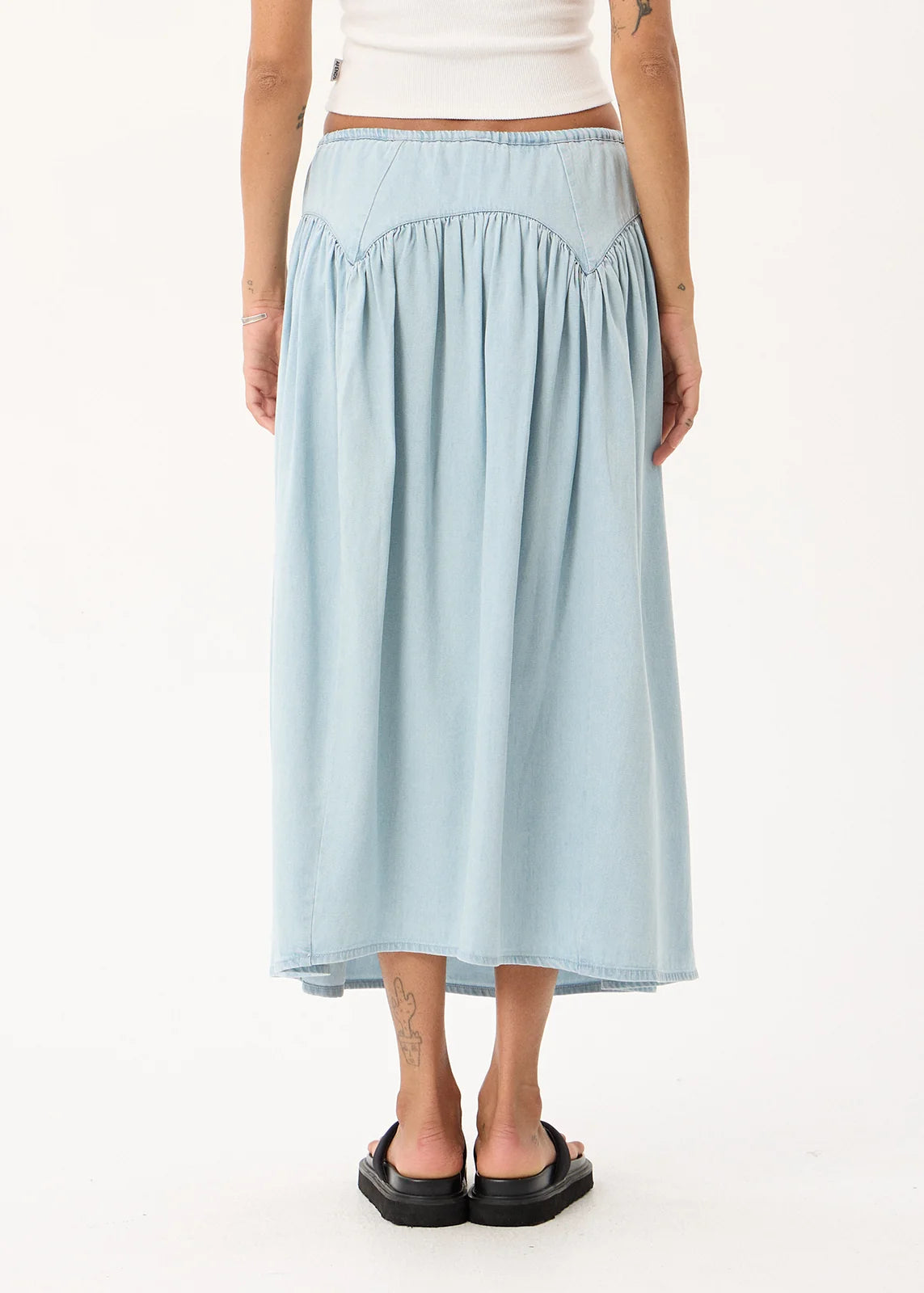 Palmer - Chambray Midi Skirt - Light Blue