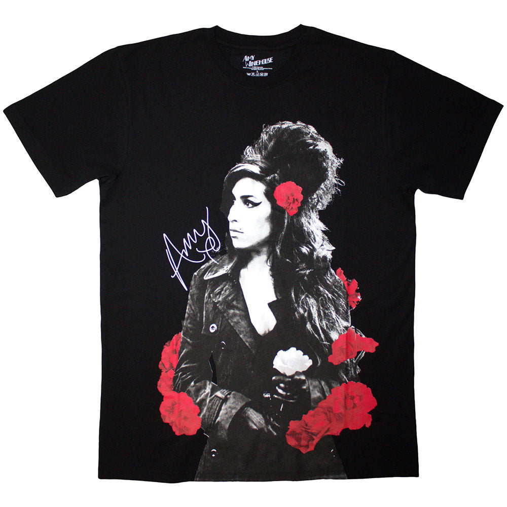 Amy Winehouse Rose Portrait Black Tee