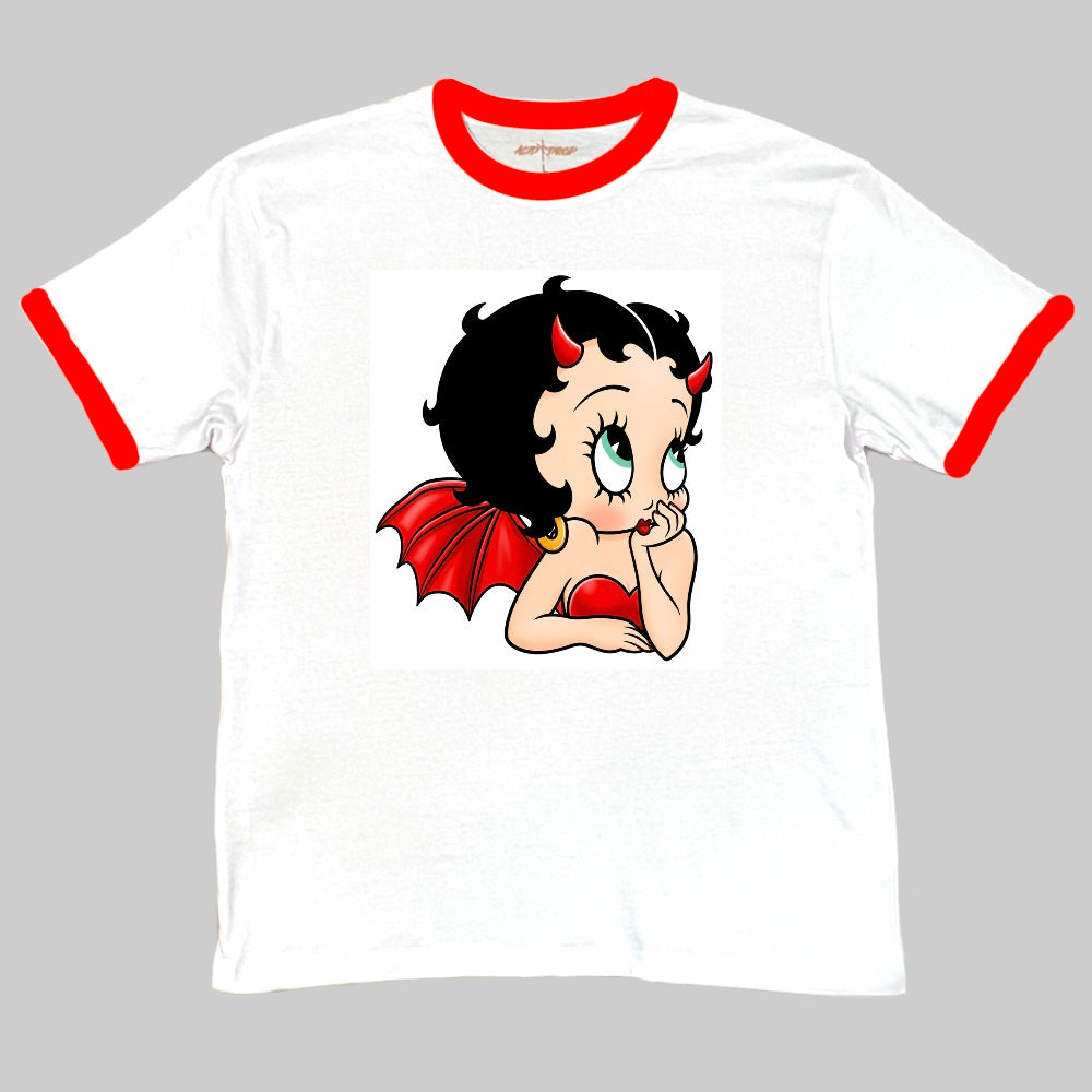Betty Boop Lil Devil White Ringer Tee