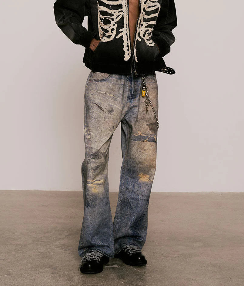 Sense Loose Fit Fake Print Blue Jeans