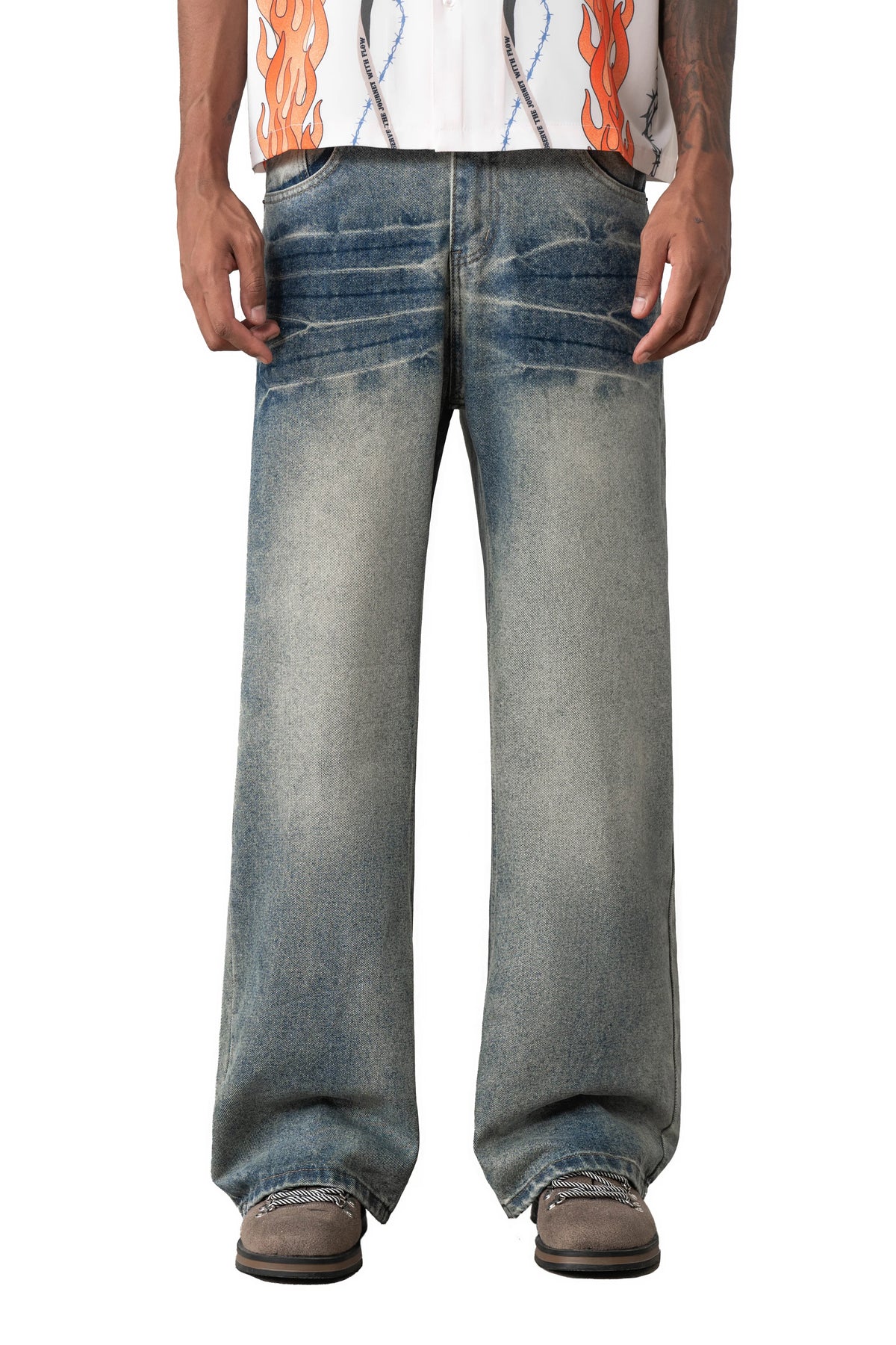 Sense Curved Drip Washed Jeans Coal Blue