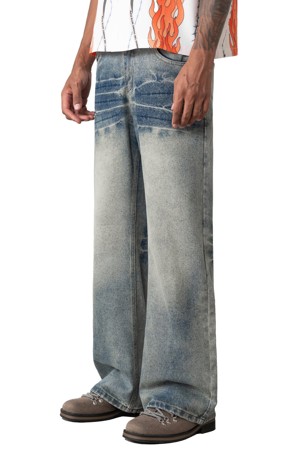 Sense Curved Drip Washed Jeans Coal Blue
