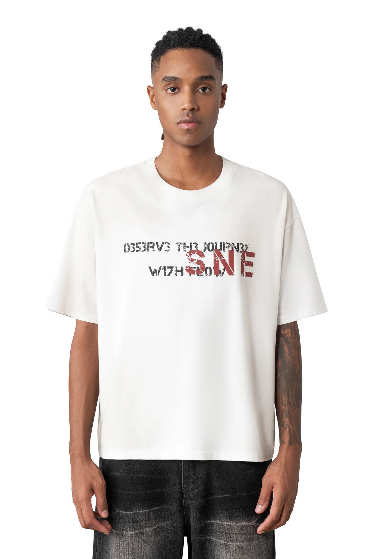 Sense Washed Fade Slogan SS Tee White