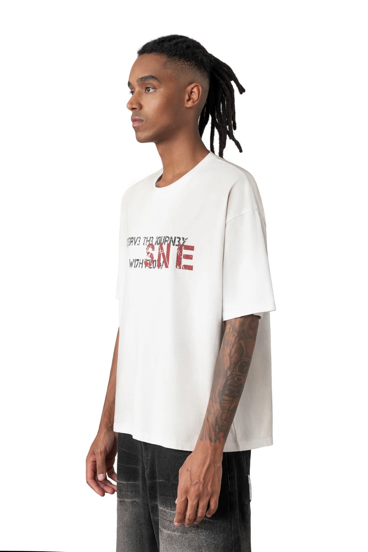 Sense Washed Fade Slogan SS Tee White