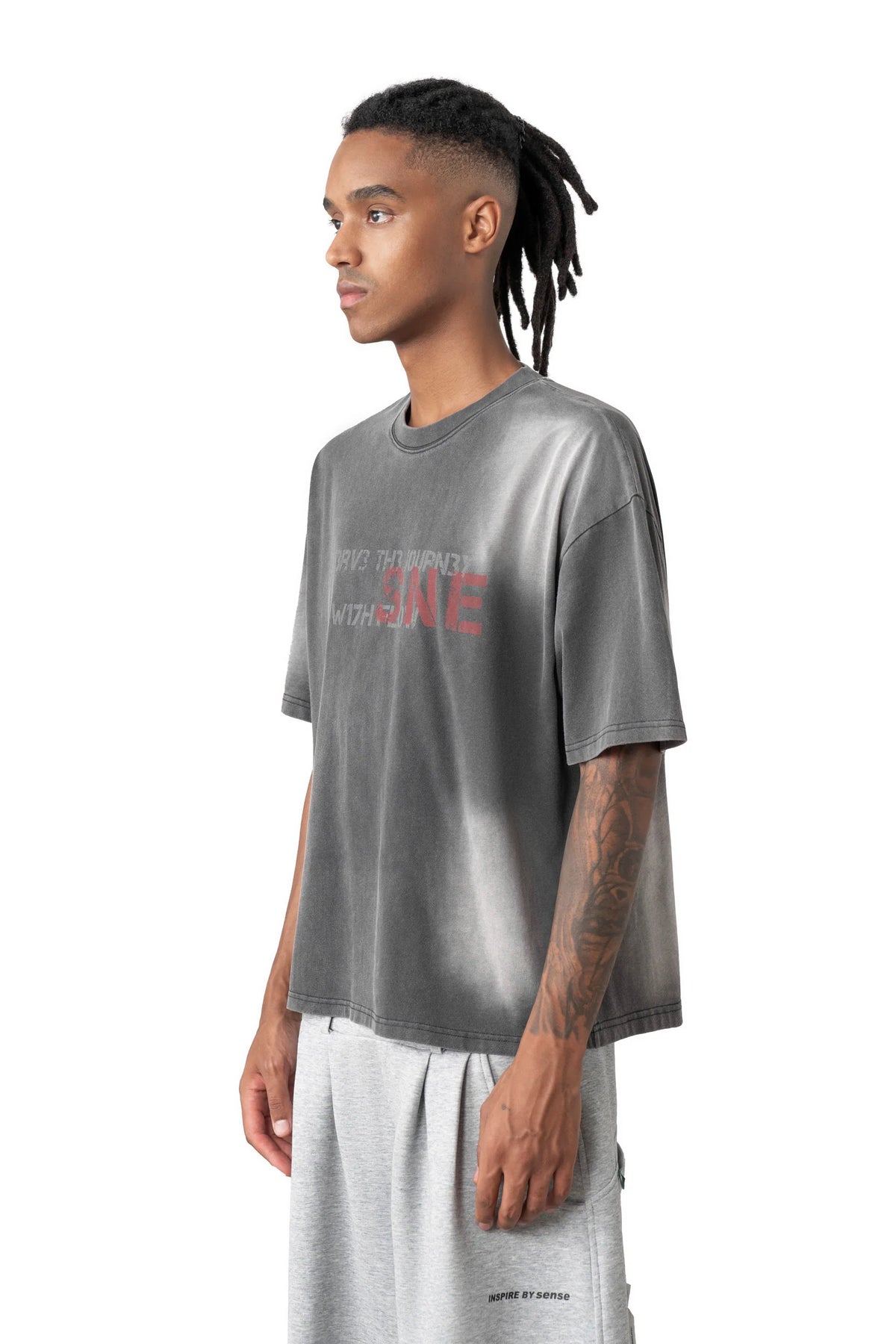 Sense Washed Fade Slogan SS Tee Coal Black