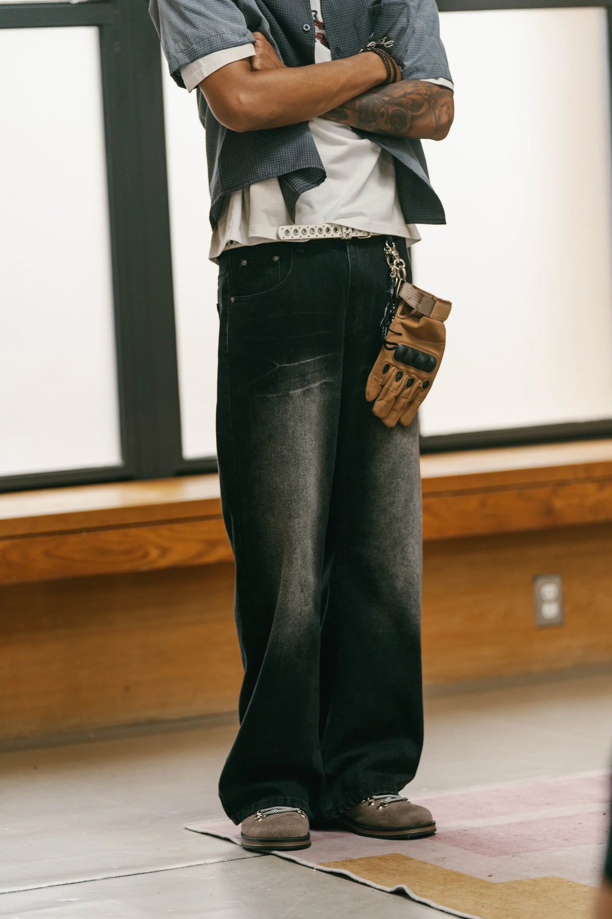 Sense Curved Drip Washed Jeans Coal Black