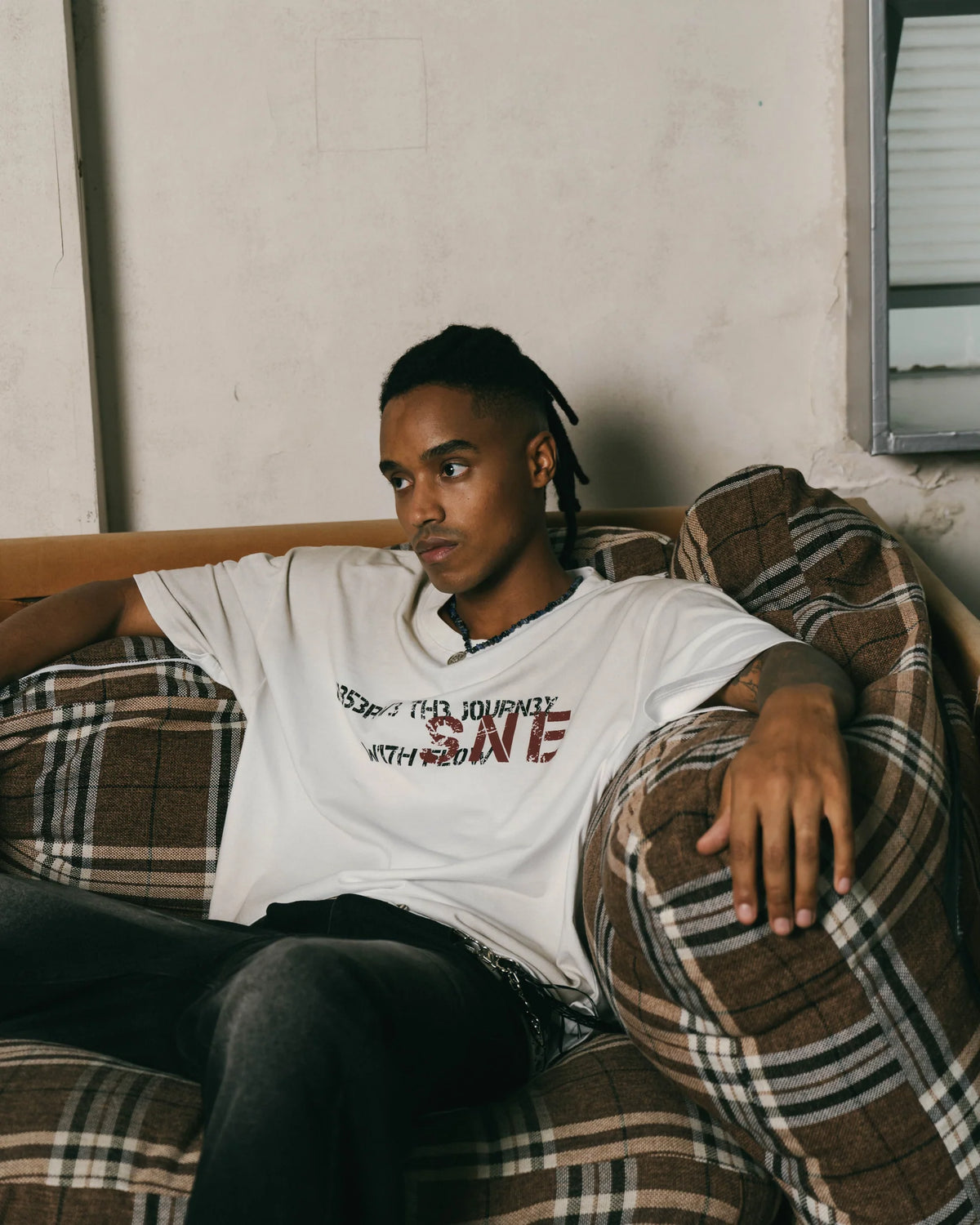 Sense Washed Fade Slogan SS Tee White