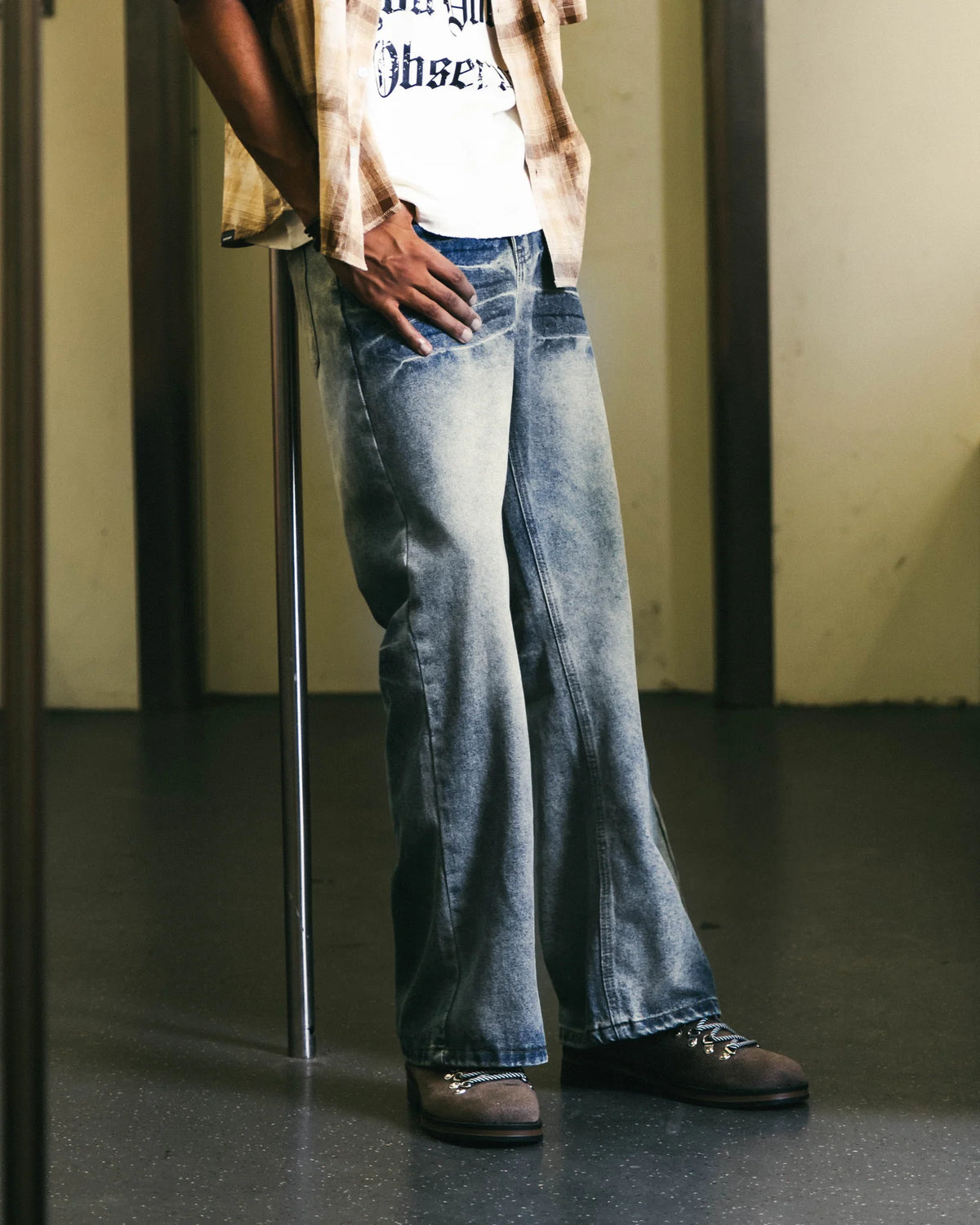 Sense Curved Drip Washed Jeans Coal Blue