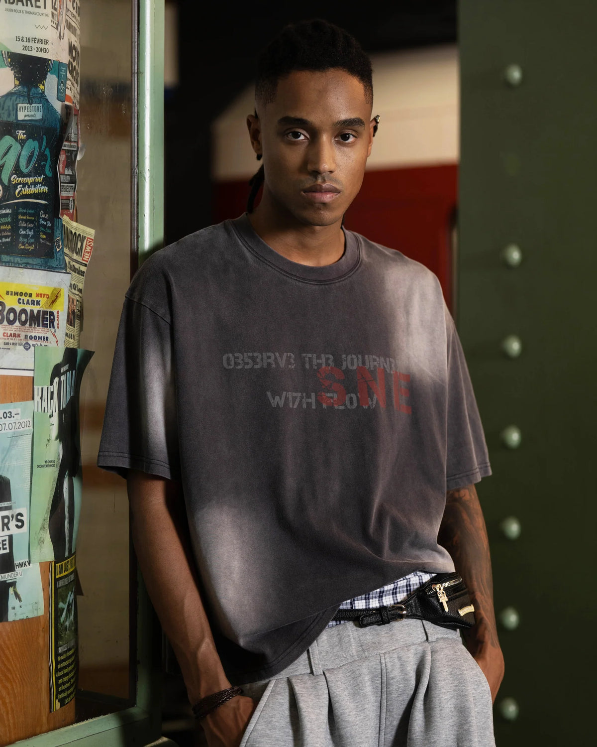 Sense Washed Fade Slogan SS Tee Coal Black