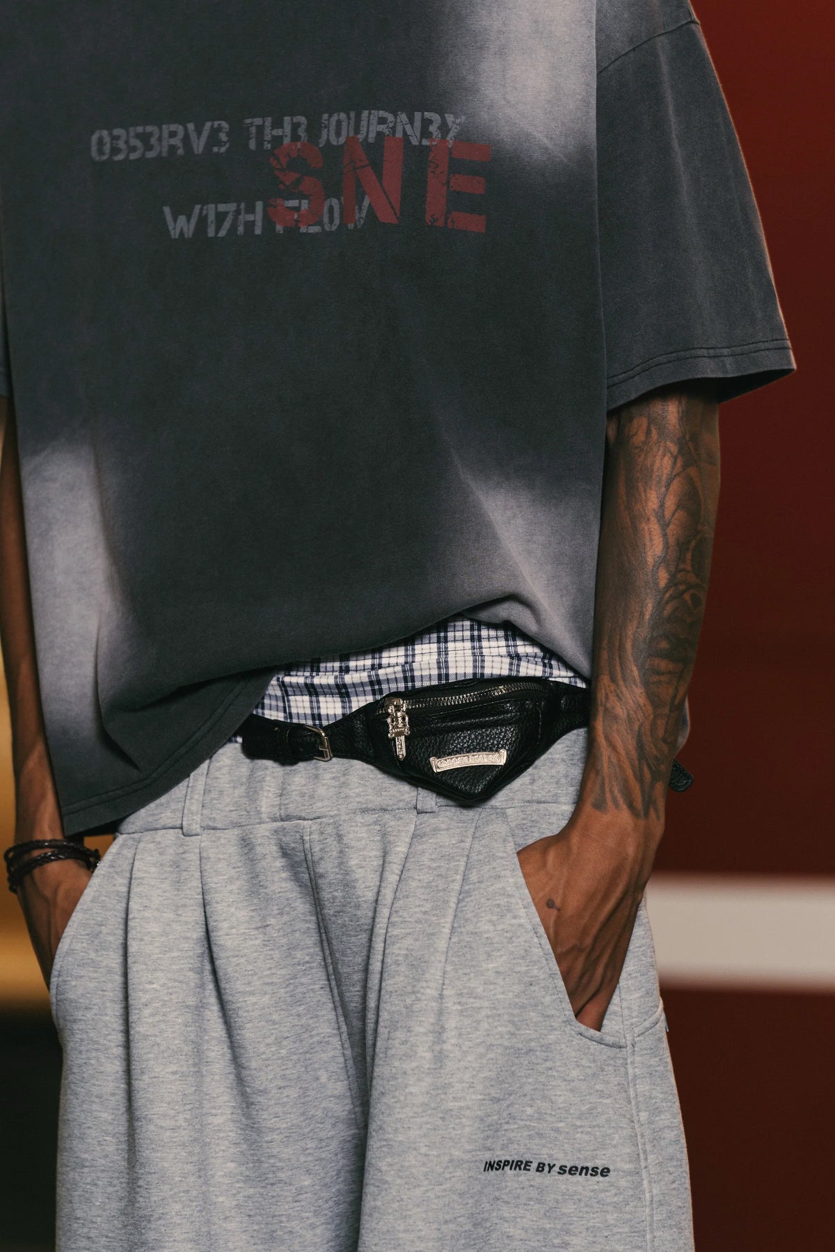 Sense Washed Fade Slogan SS Tee Coal Black
