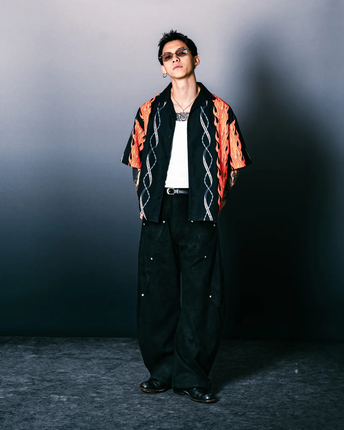 Sense Flame Heart Full Print Black Shirt