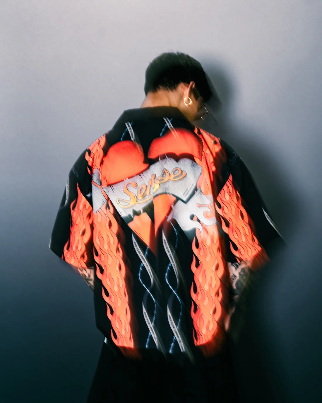 Sense Flame Heart Full Print Black Shirt