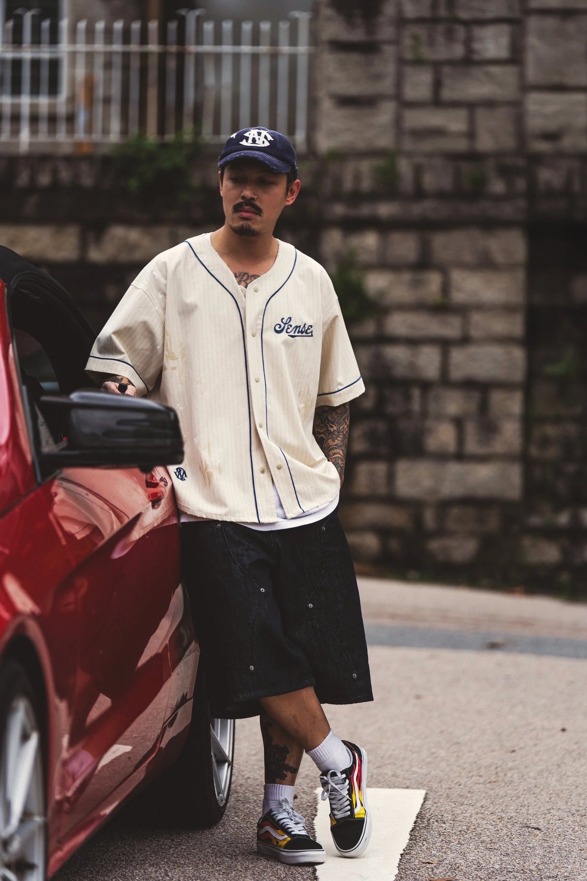 Sense Chain-Stitch Baseball Jersey Cream