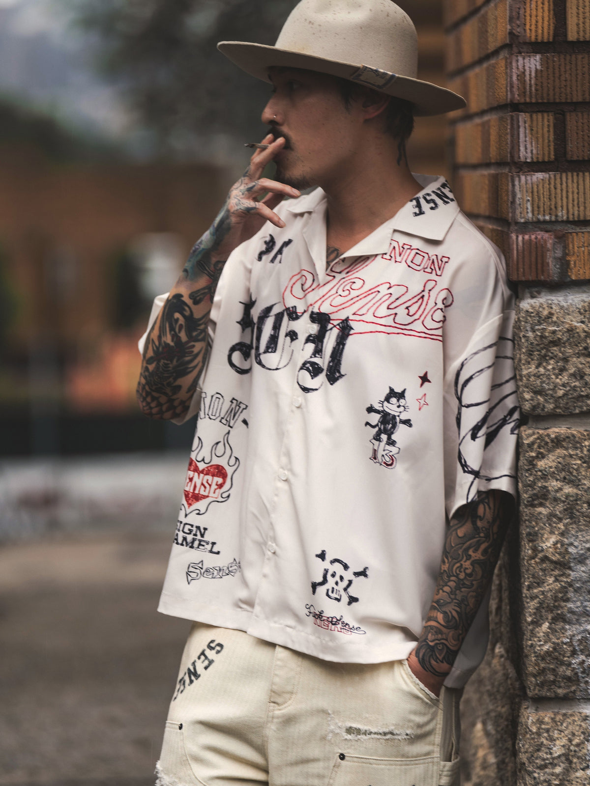 Sense Graffiti Sketch Camp Shirt Ivory