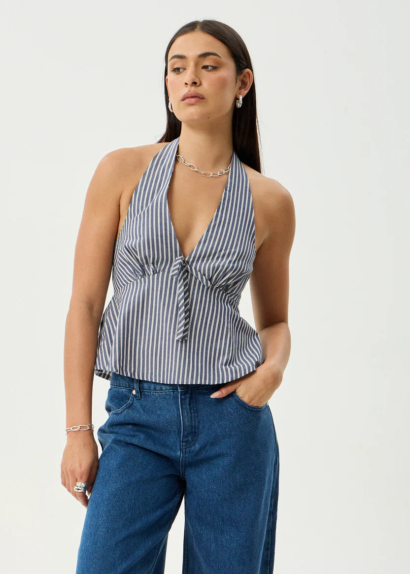 Delta Organic Navy Stripe Halter Top