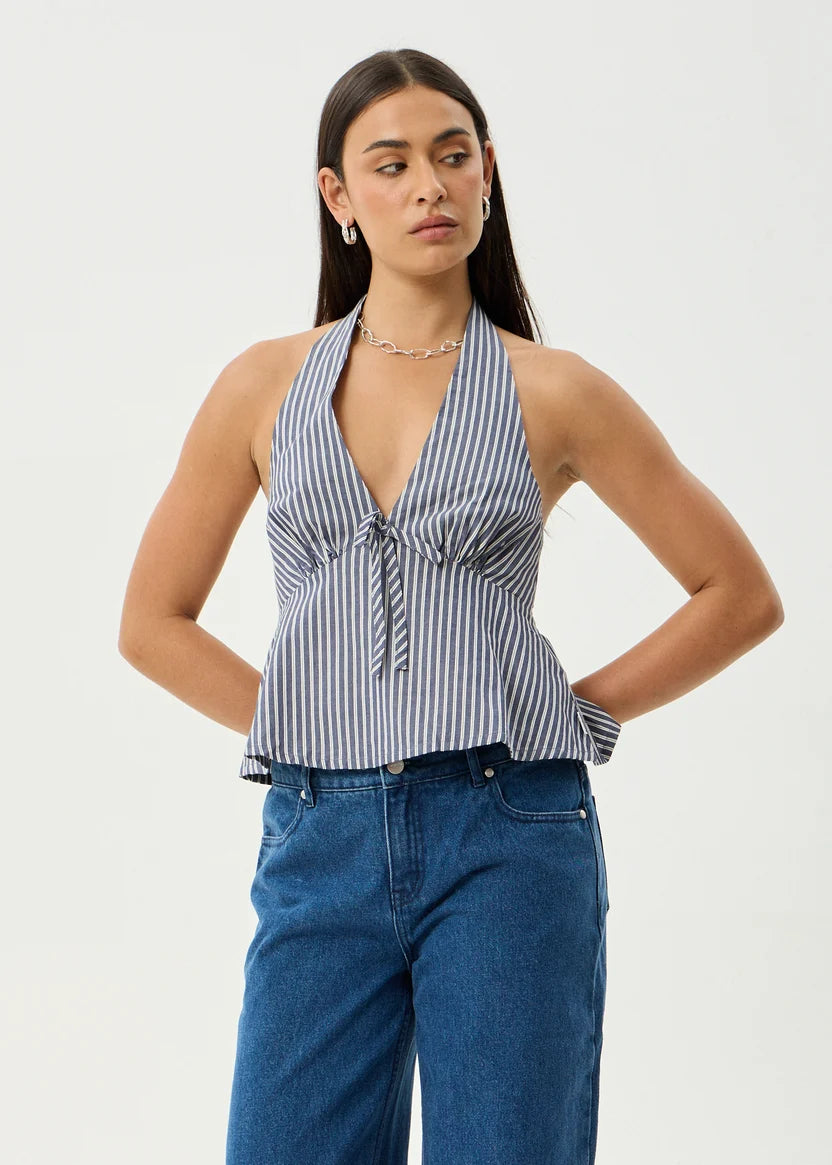 Delta Organic Navy Stripe Halter Top