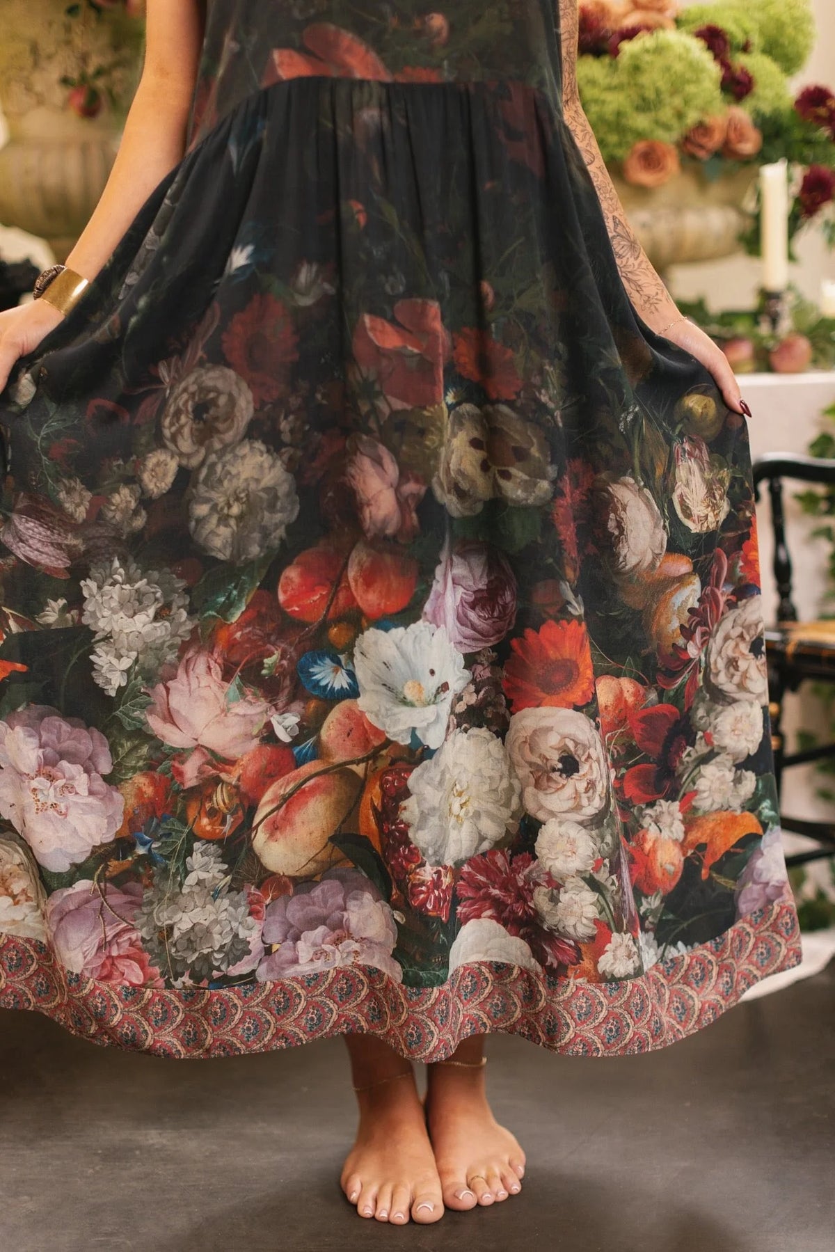 Flight Of Fancy Boheme Long Maxi Slip Dress w Hummingbirds
