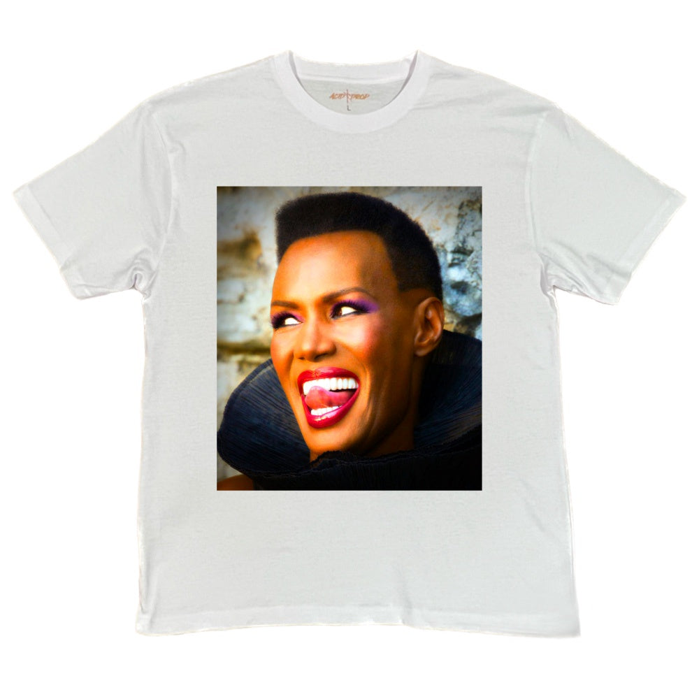 Grace Jones Portrait Smile White Tee