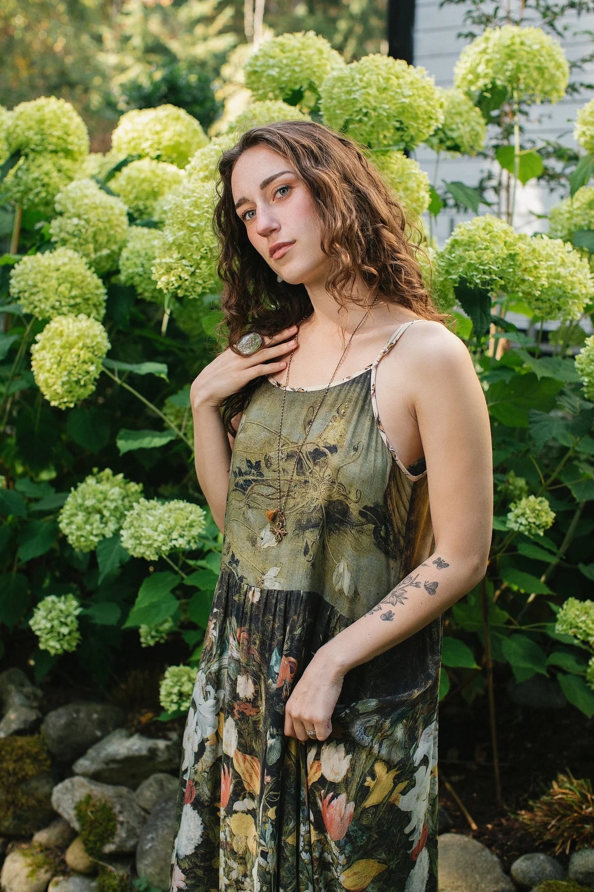 I Dream In Flowers Boheme Long Maxi Slip Dress w Bees
