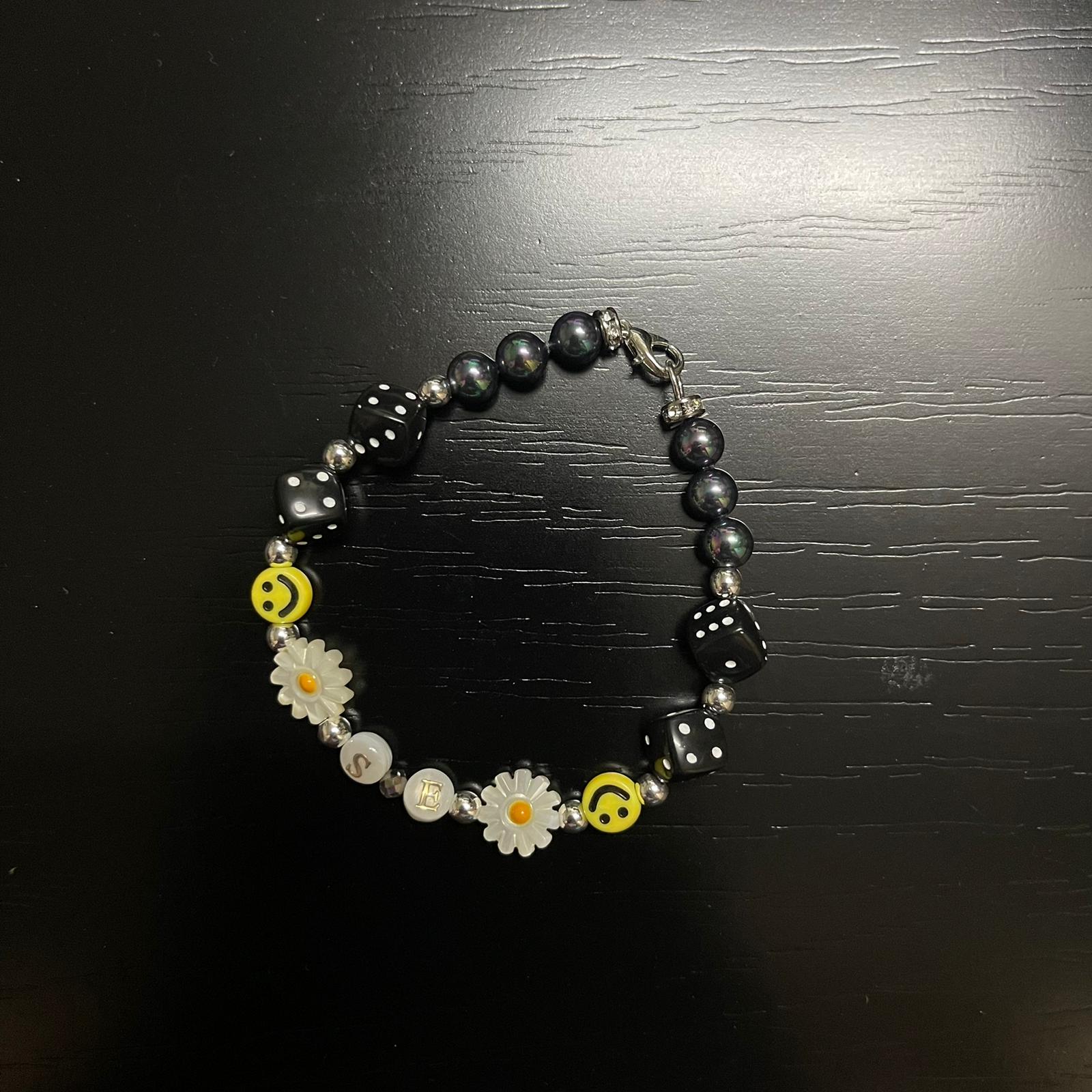 Sense Two Flowers Black Dice Bracelet