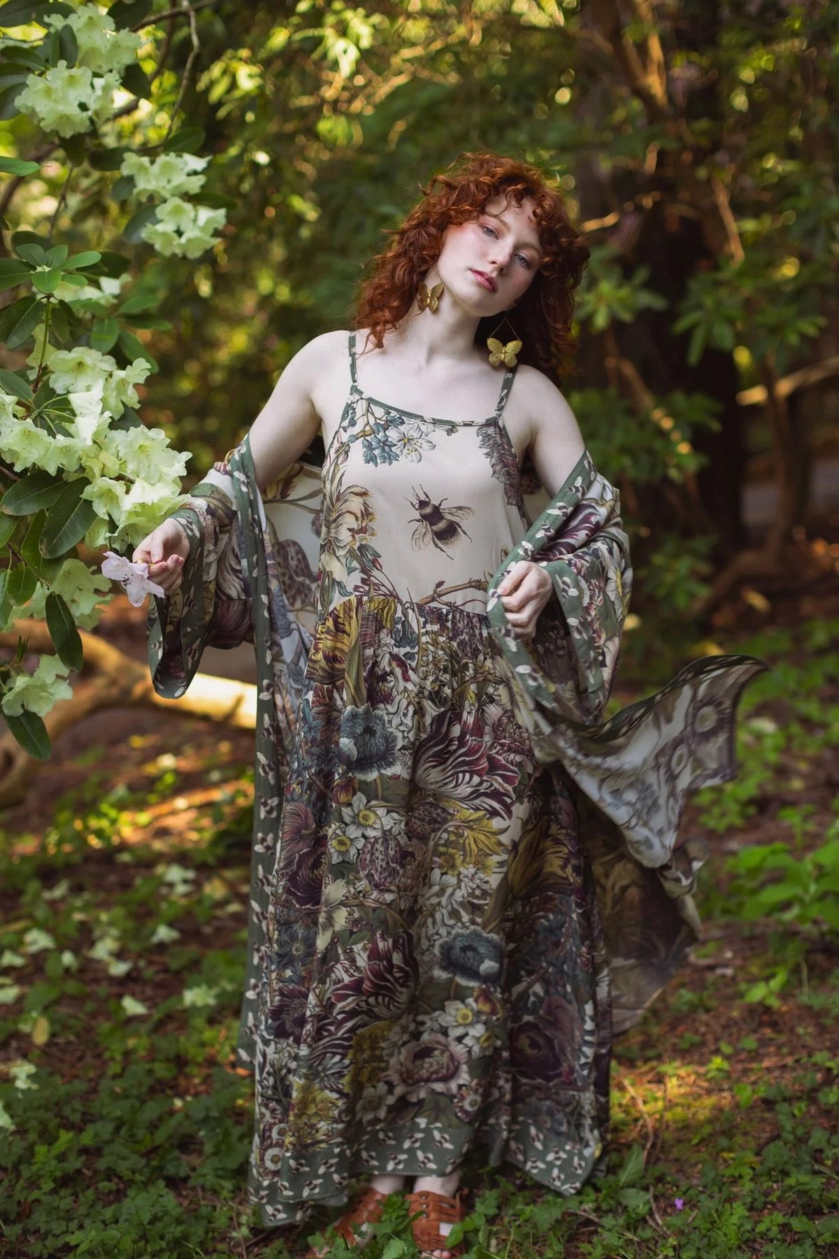 Love Grows Wild Boheme Long Maxi Slip Dress w Bees Floral