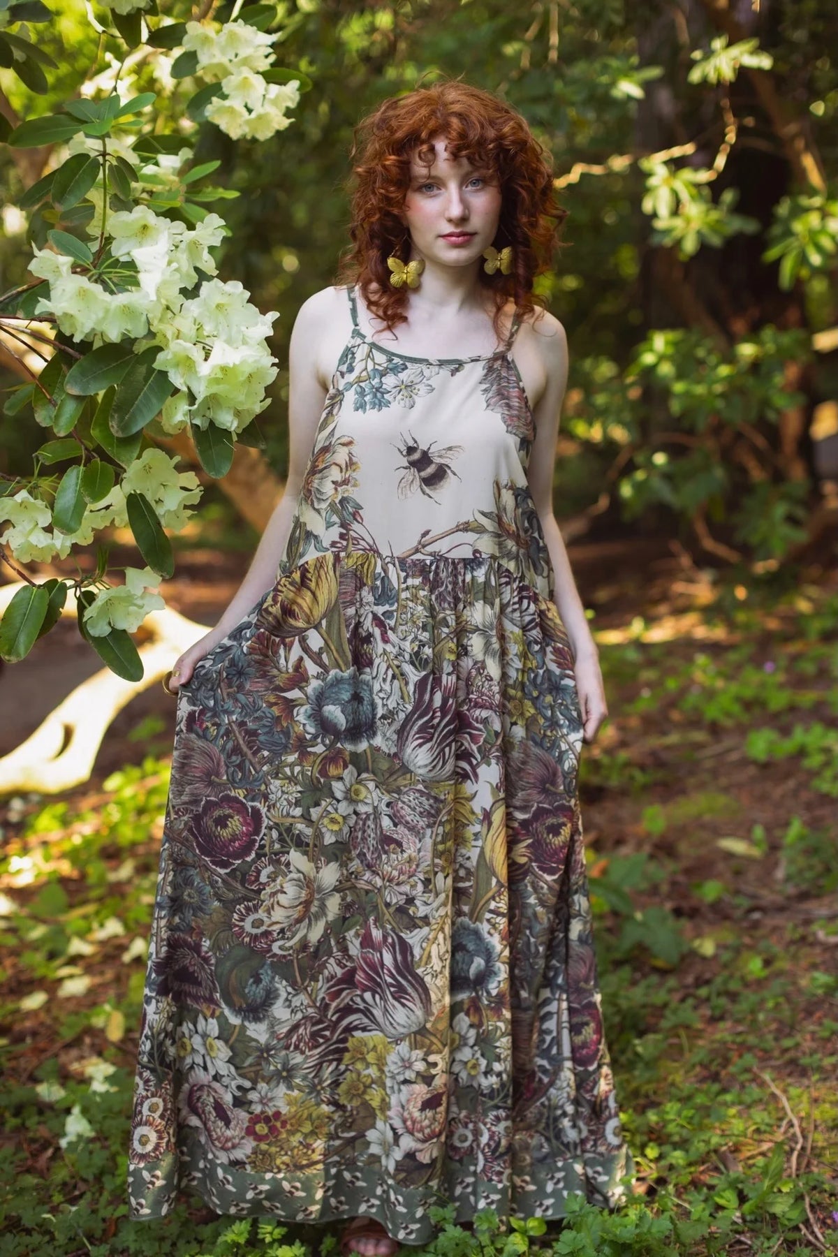 Love Grows Wild Boheme Long Maxi Slip Dress w Bees Floral