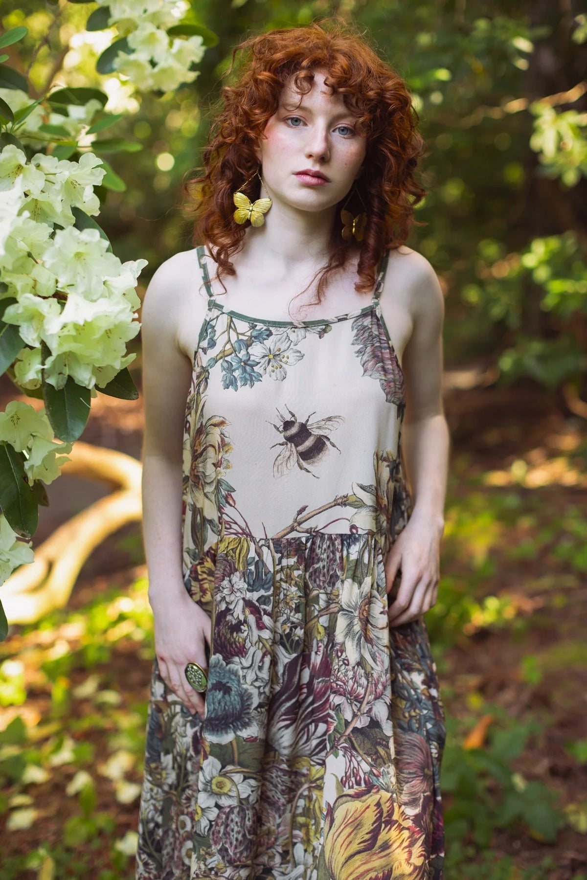 Love Grows Wild Boheme Long Maxi Slip Dress w Bees Floral