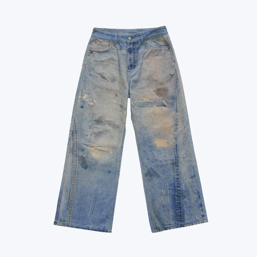 Sense Loose Fit Fake Print Blue Jeans