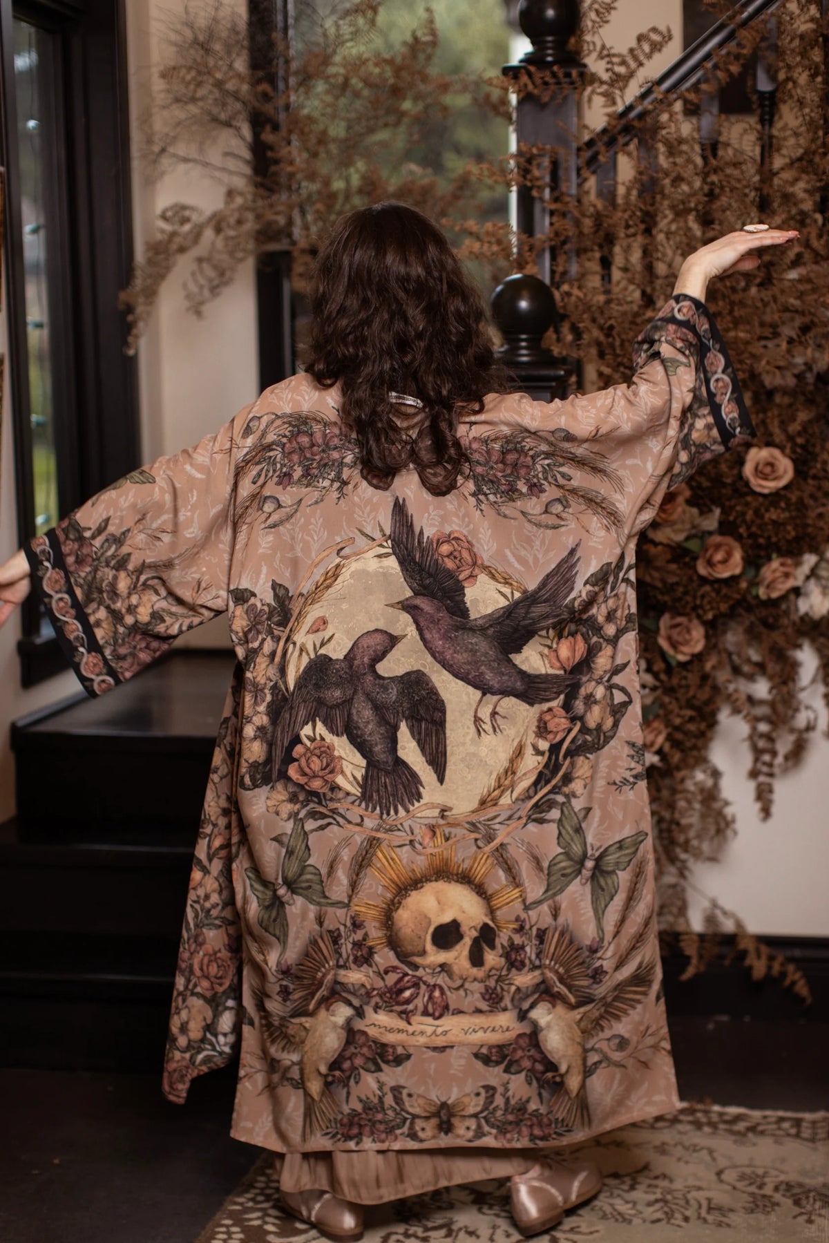Momento Opera Duster Kimono Robe Starlings & Skull