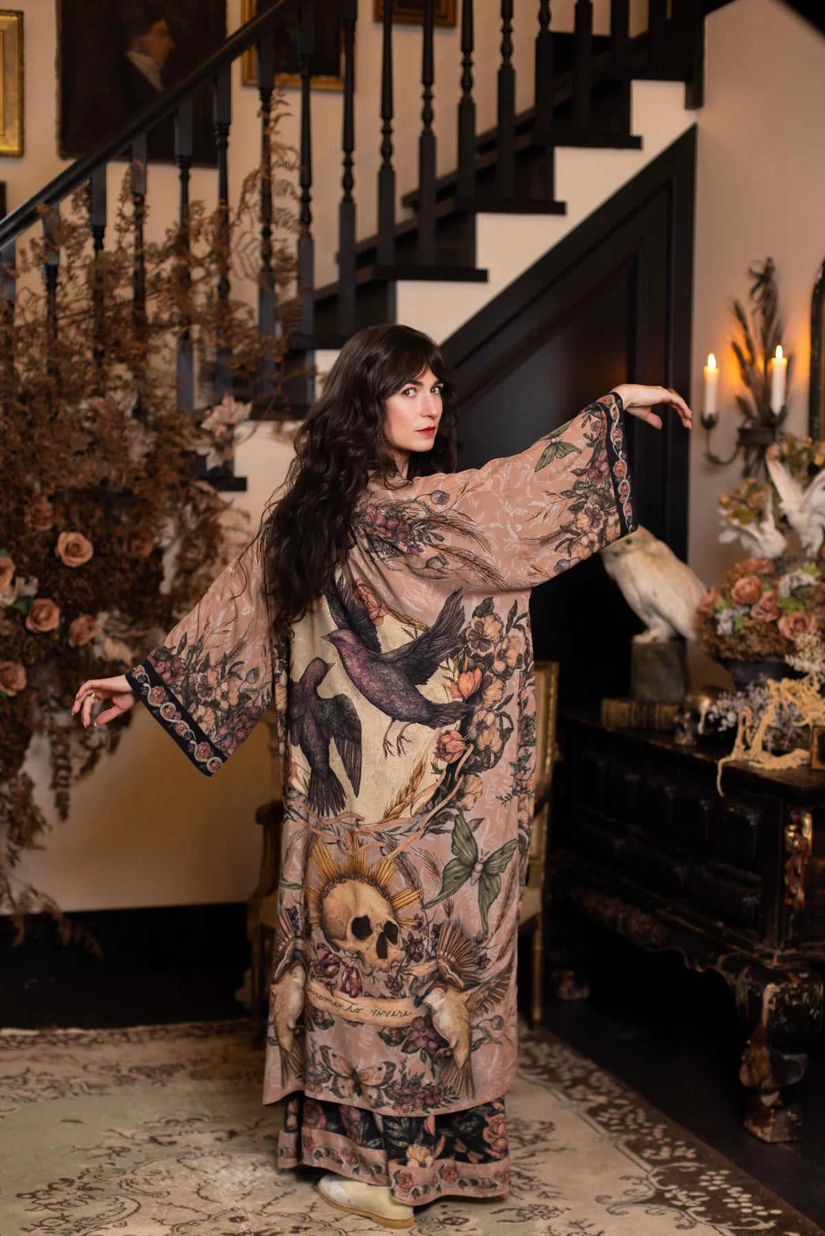 Momento Opera Duster Kimono Robe Starlings & Skull