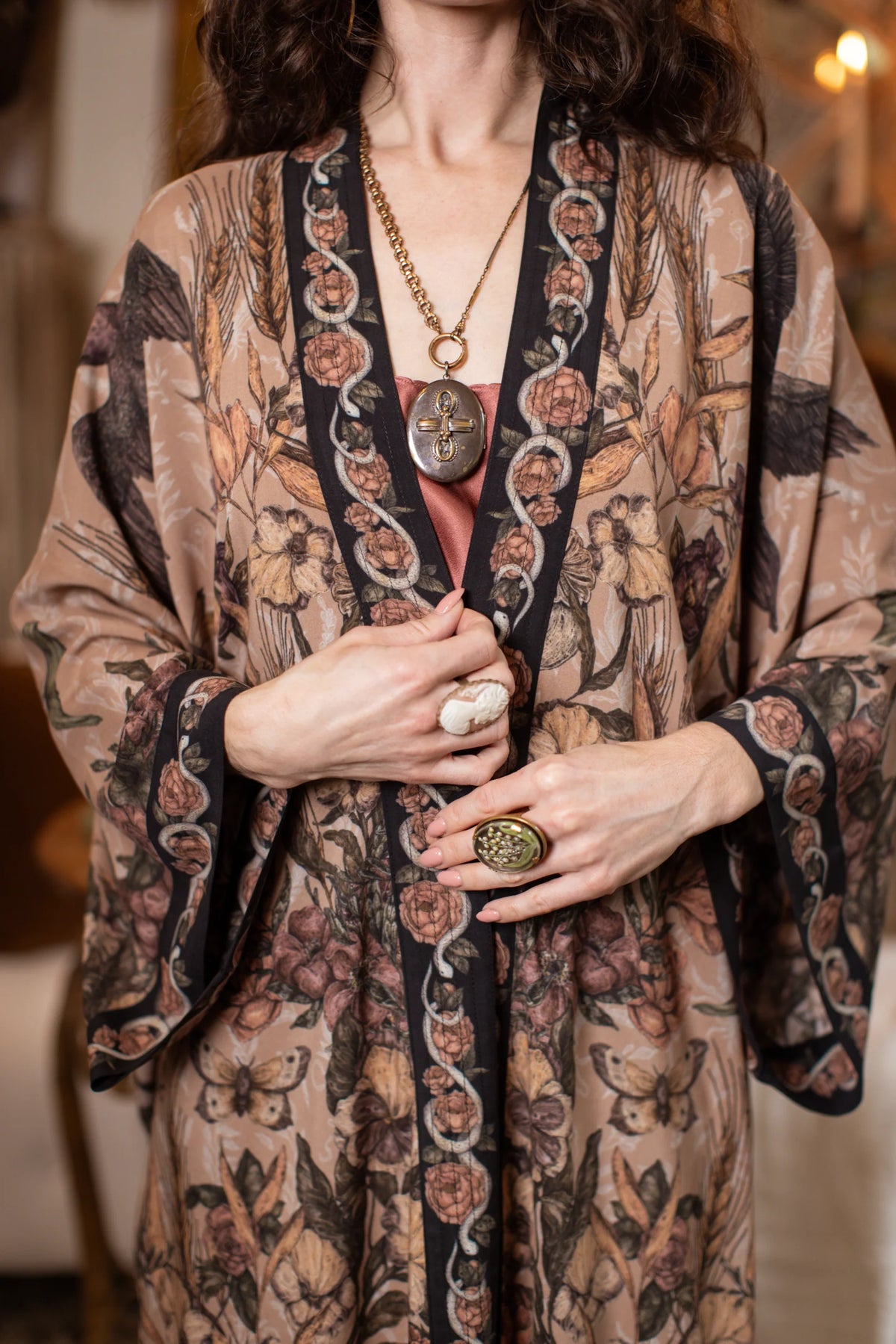 Momento Opera Duster Kimono Robe Starlings & Skull