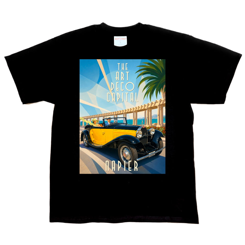 Napier Art Deco Yellow Car Blue Sky Tee