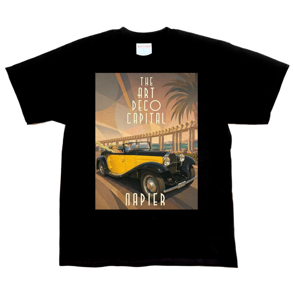 Napier Art Deco Yellow Car Brown Sky Tee