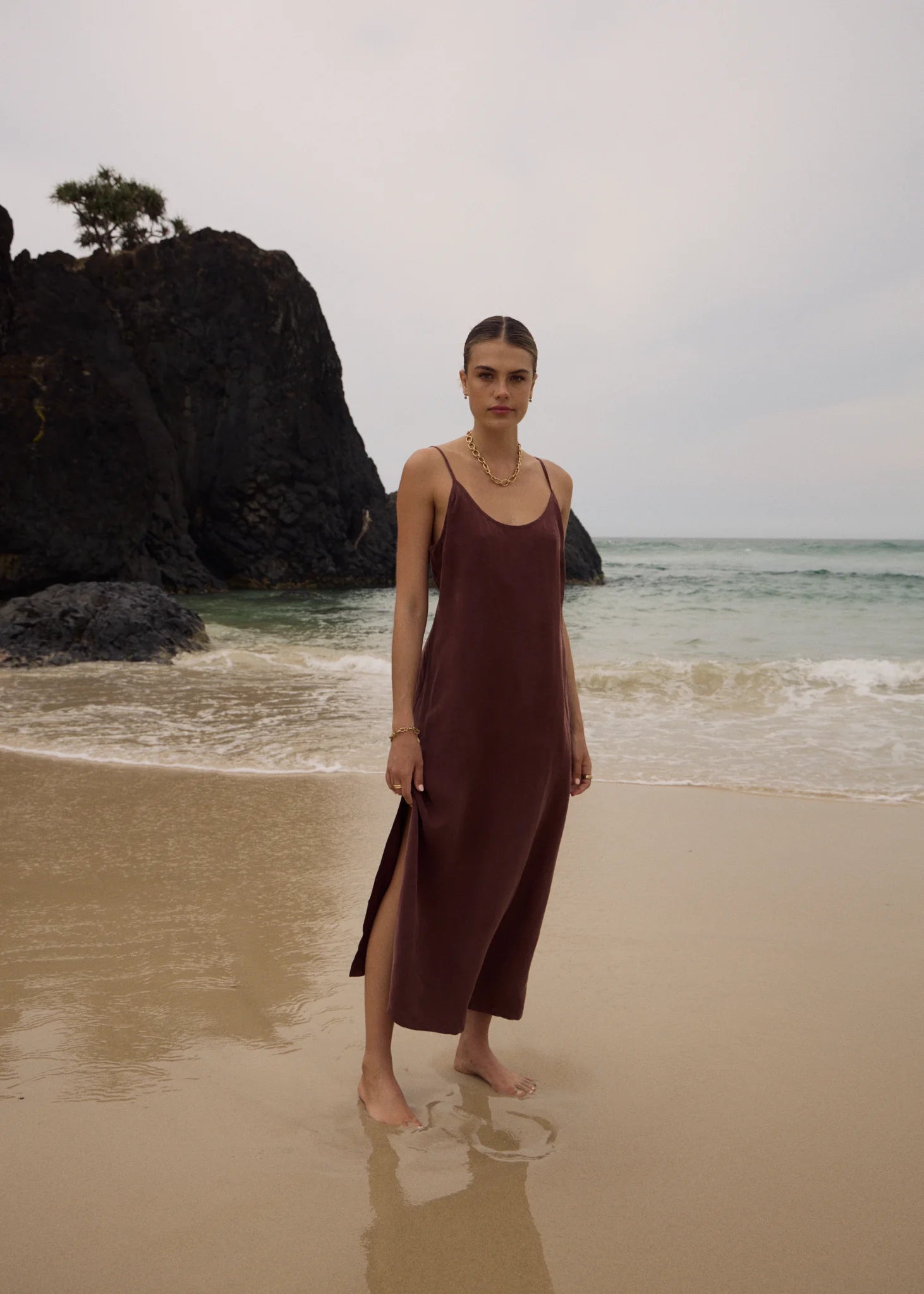 Valley - Cupro Midi Dress - Hazelnut