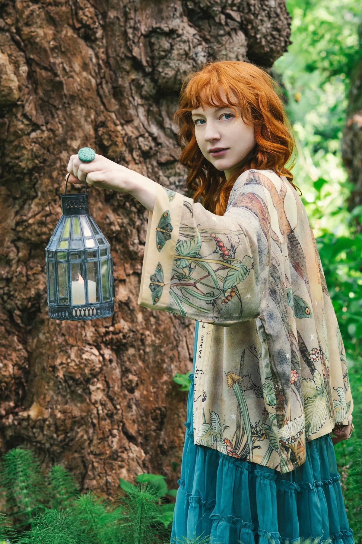 Lovelight Pixie Cropped Kimono w Woodland Swallow & Stars