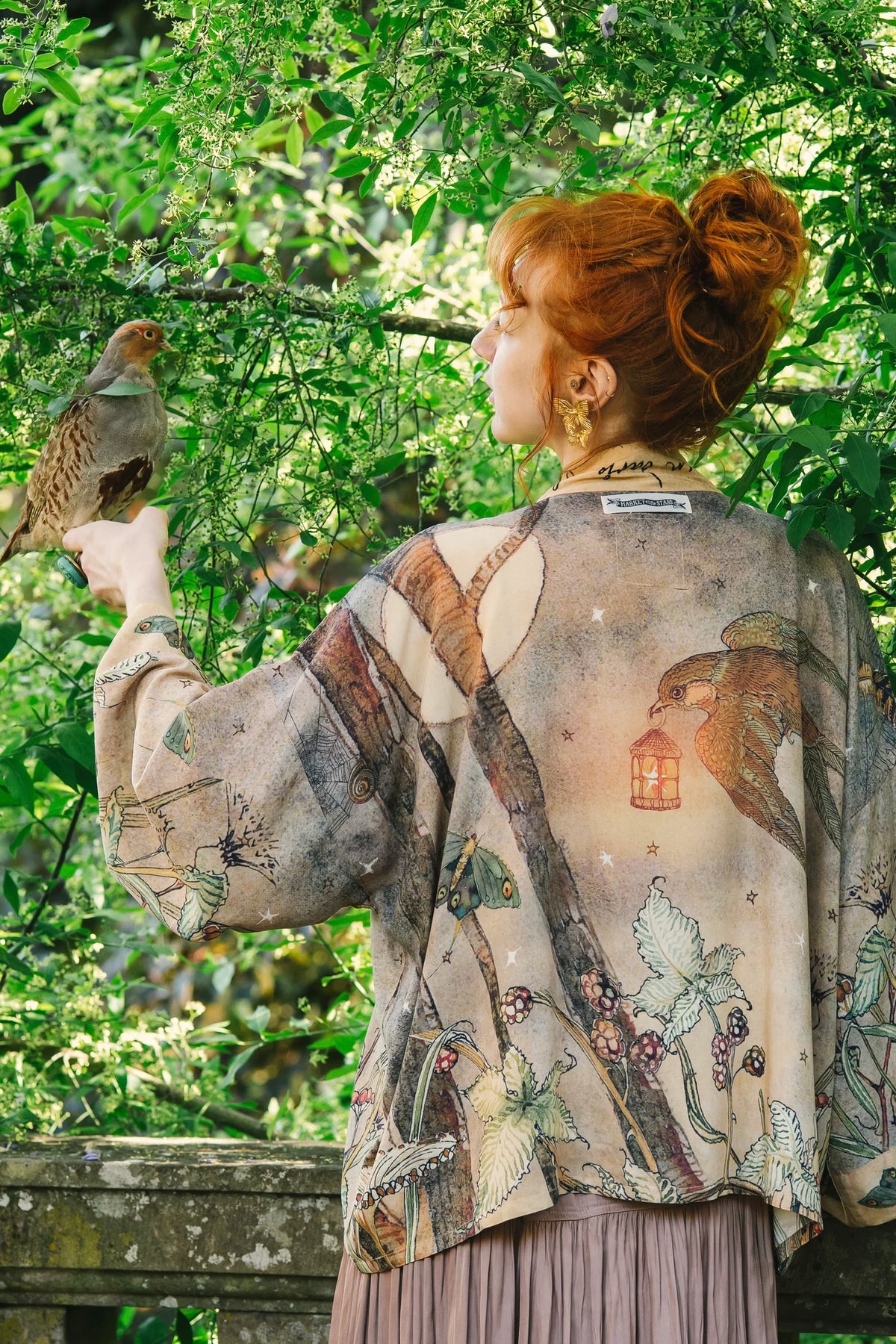 Lovelight Pixie Cropped Kimono w Woodland Swallow & Stars
