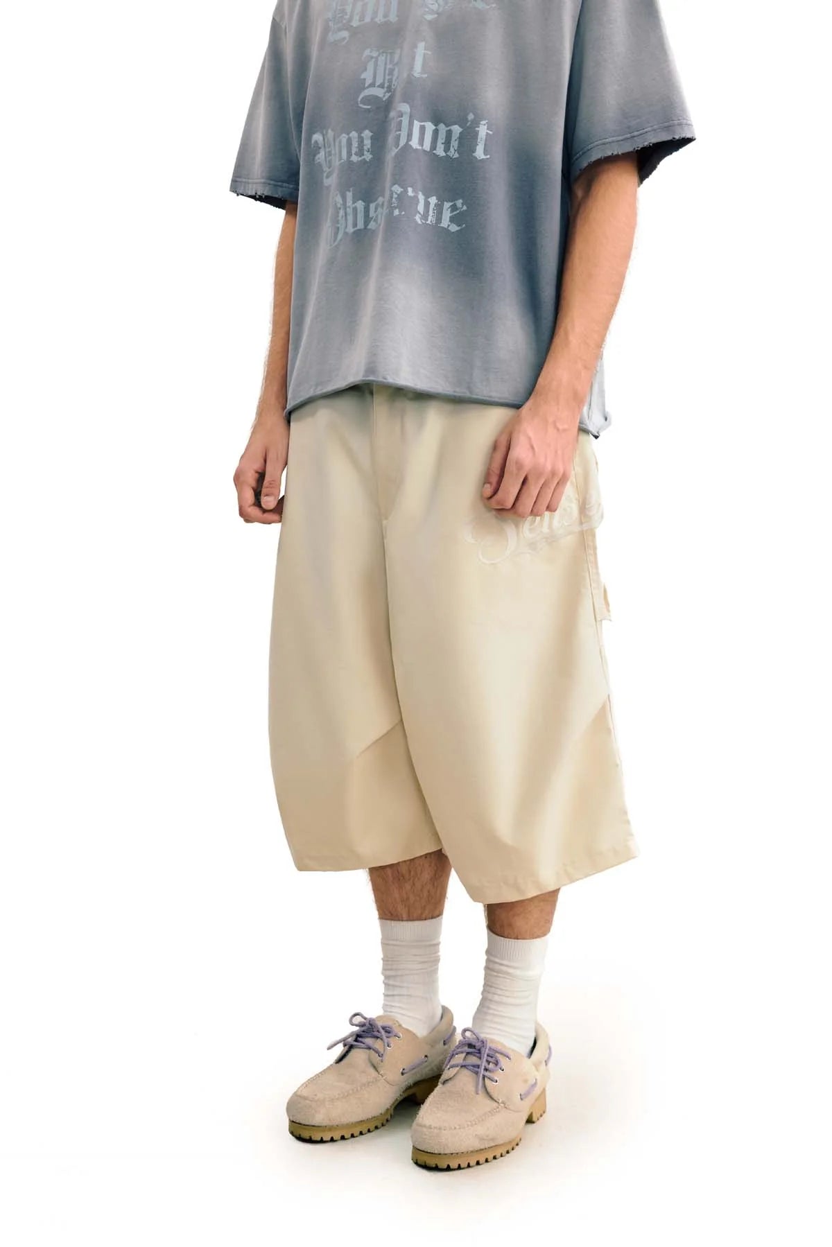 Sense Wide Cut Twill Shorts Khaki