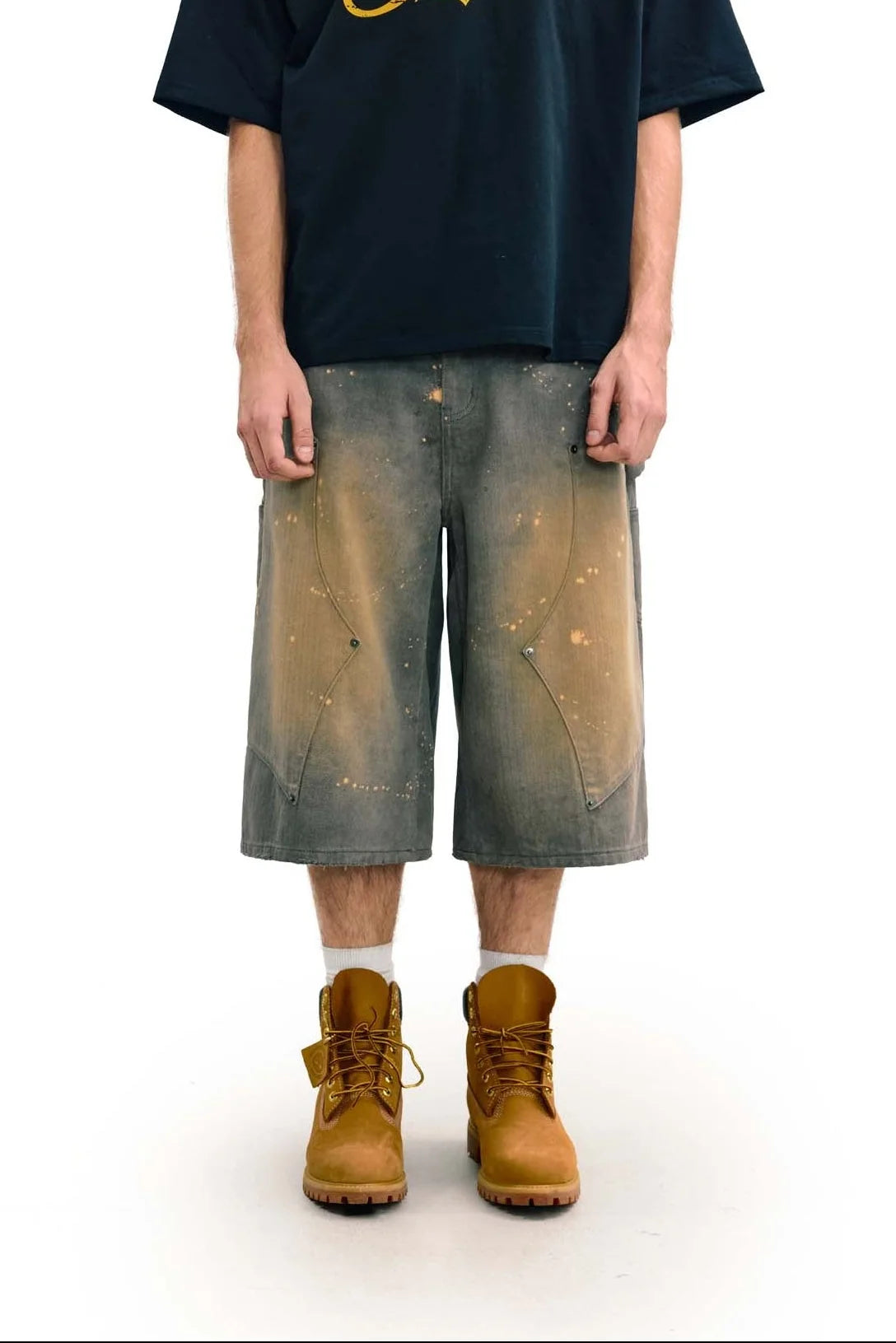 Sense Washed Drip Double Knee Shorts Dust Grey
