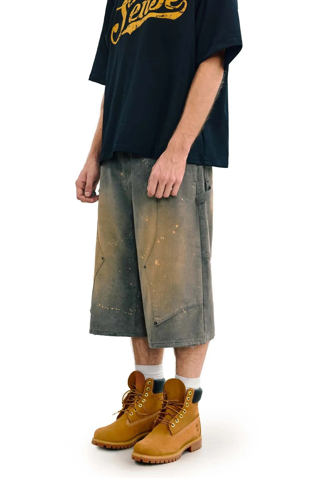 Sense Washed Drip Double Knee Shorts Dust Grey