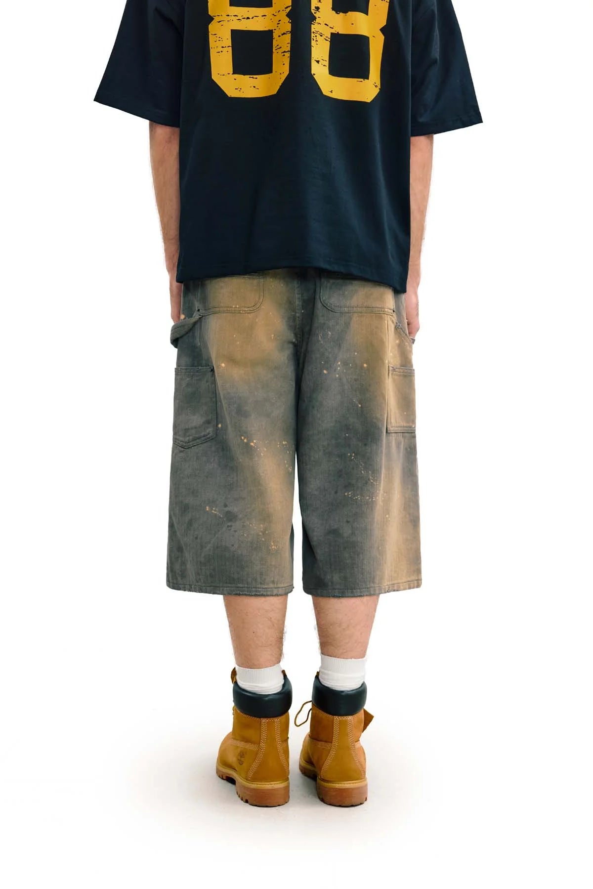 Sense Washed Drip Double Knee Shorts Dust Grey