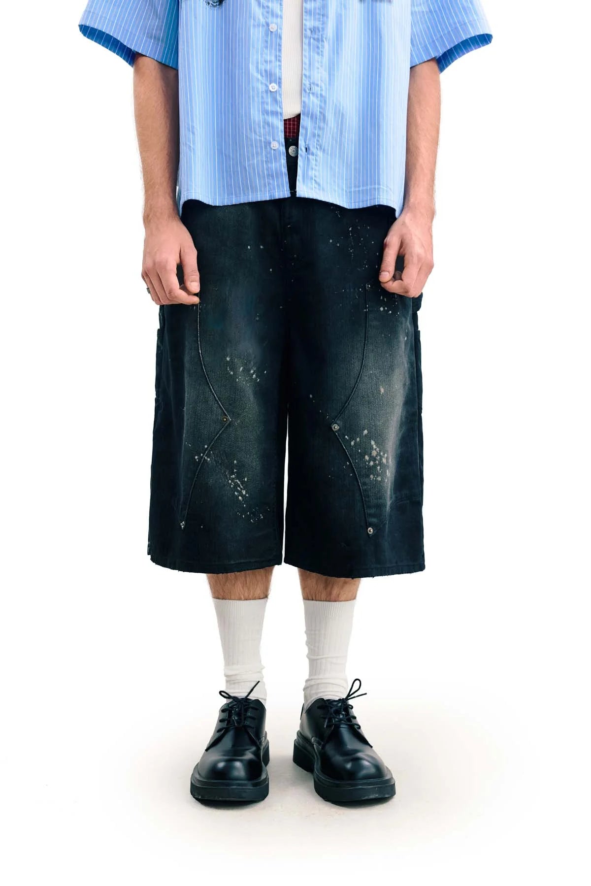 Sense Washed Drip Double Knee Shorts Coal Black