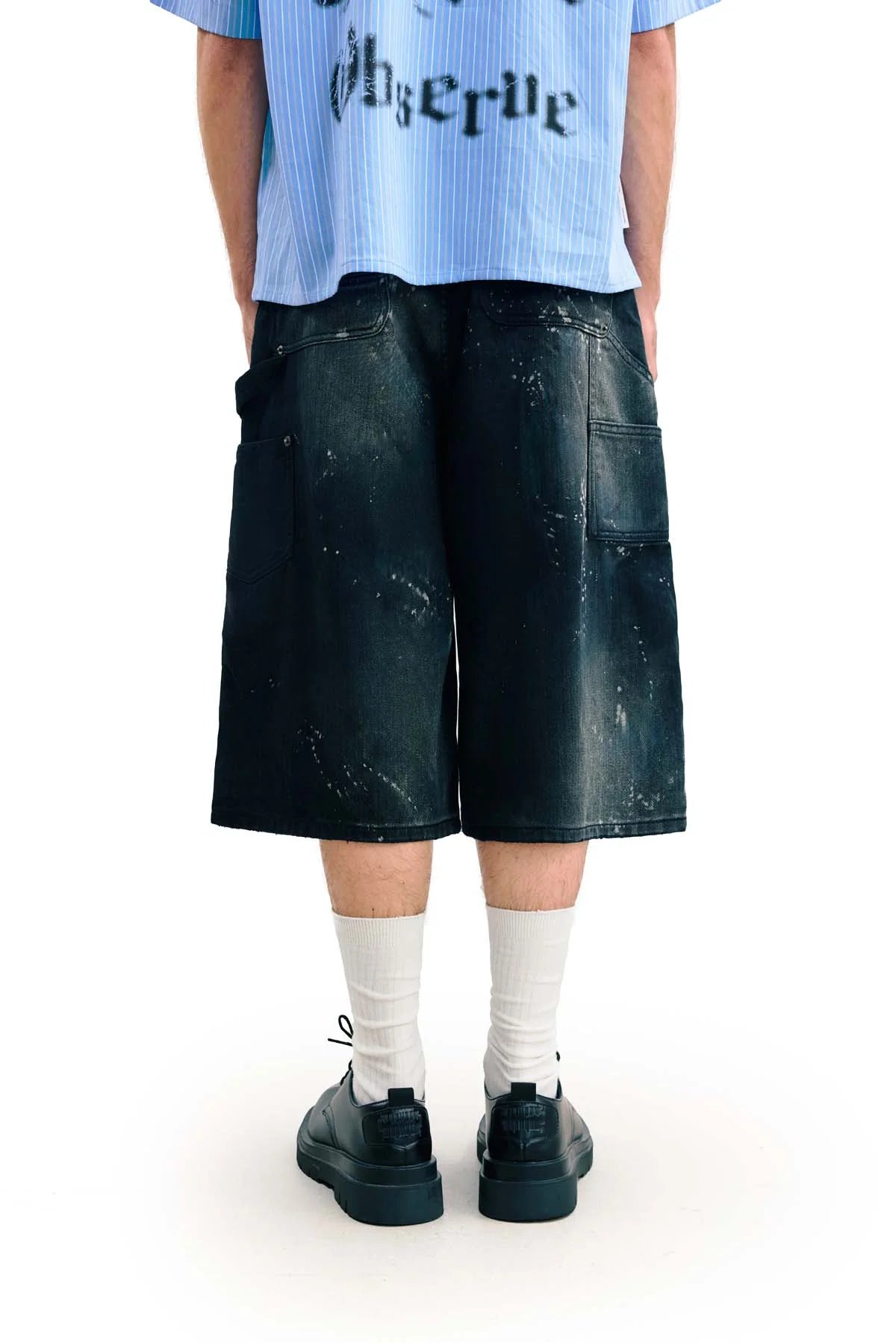Sense Washed Drip Double Knee Shorts Coal Black