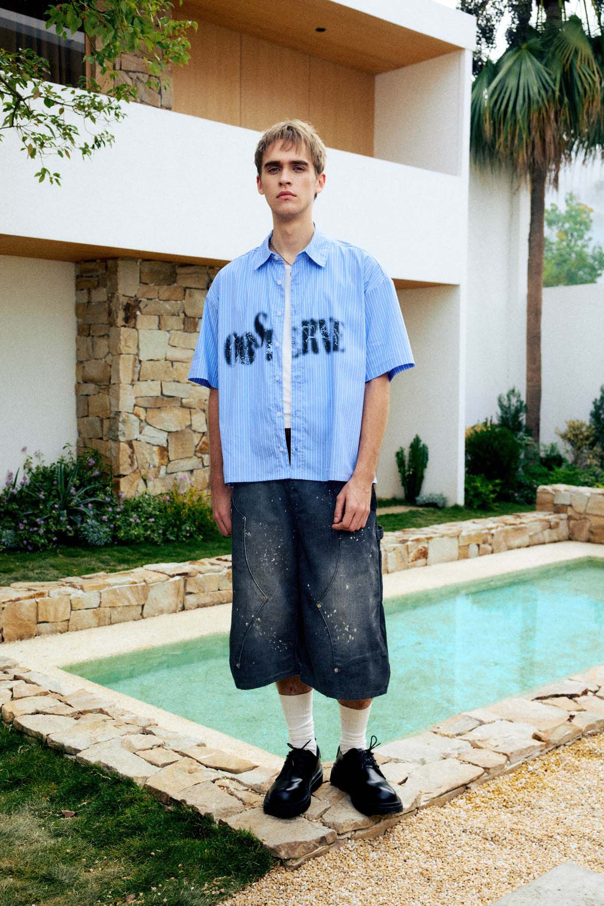 Sense Washed Drip Double Knee Shorts Coal Black