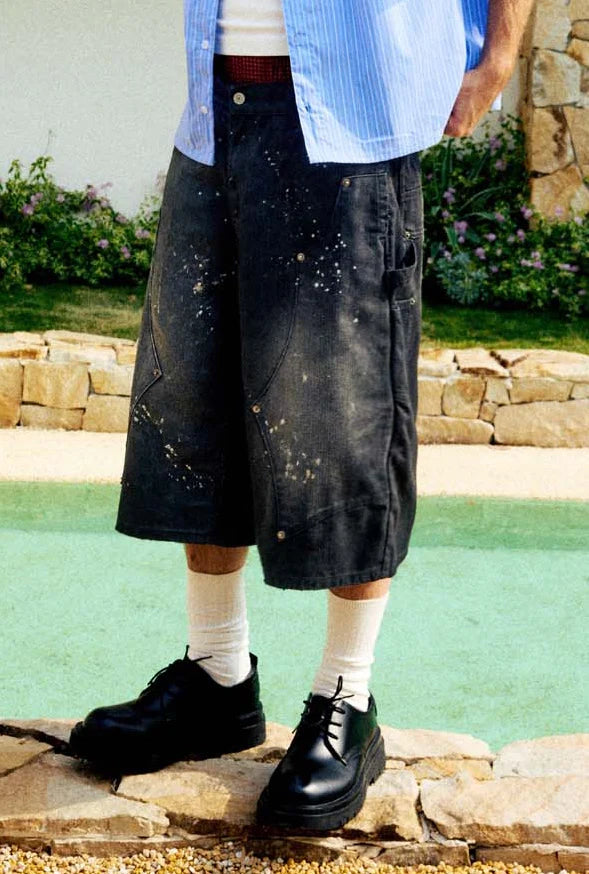 Sense Washed Drip Double Knee Shorts Coal Black