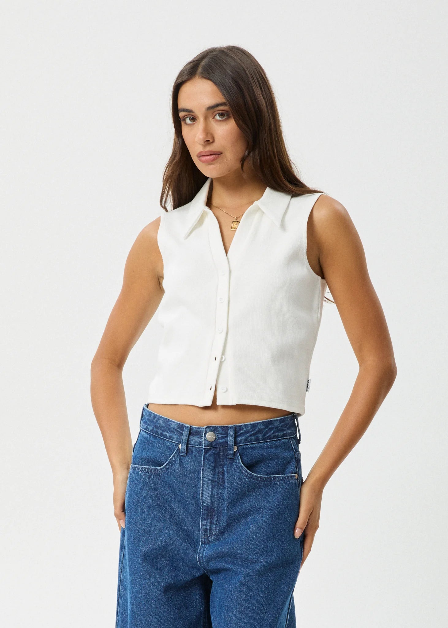 Eliza - Rib Sleeveless Shirt - White