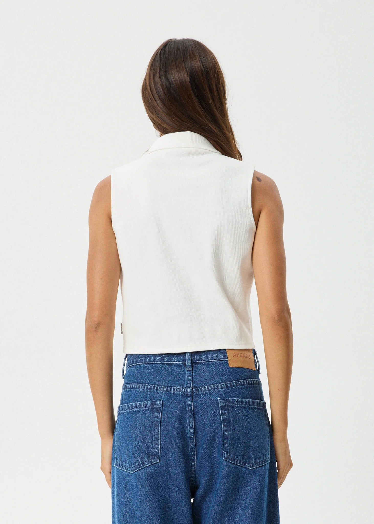 Focus - Seersucker Mock Neck Top - Off White