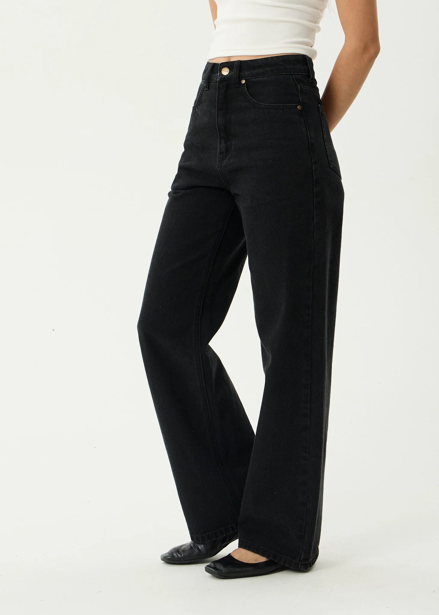 Bella Denim Wide Leg Baggy Jeans - Washed Black