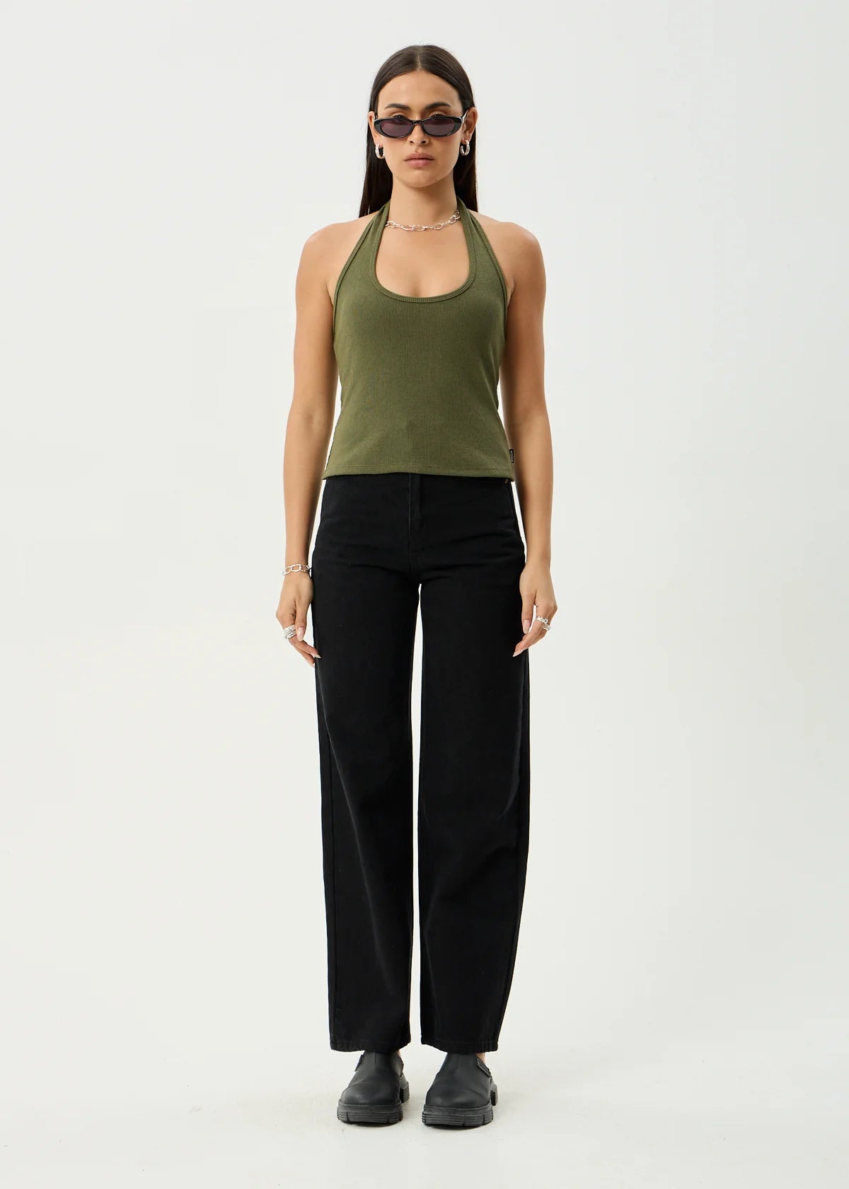 Basis - Organic Rib Halter Top - Deep Olive