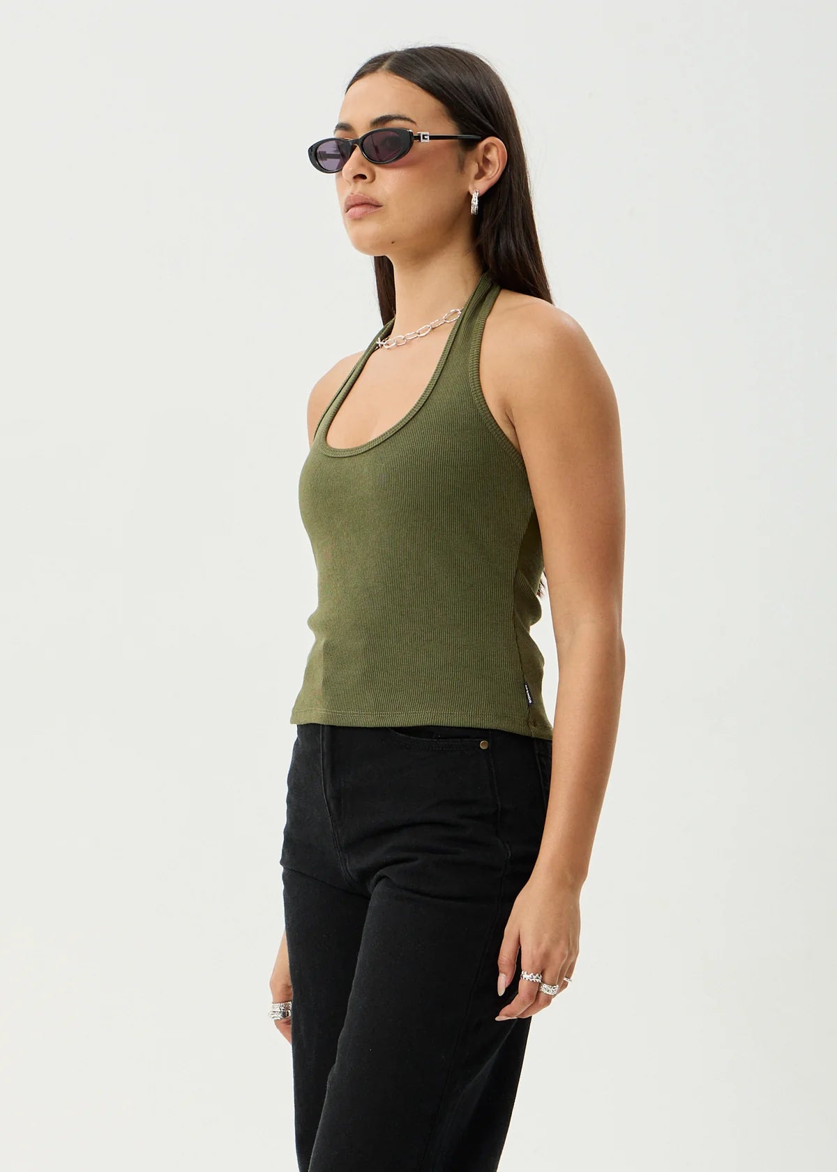Basis - Organic Rib Halter Top - Deep Olive